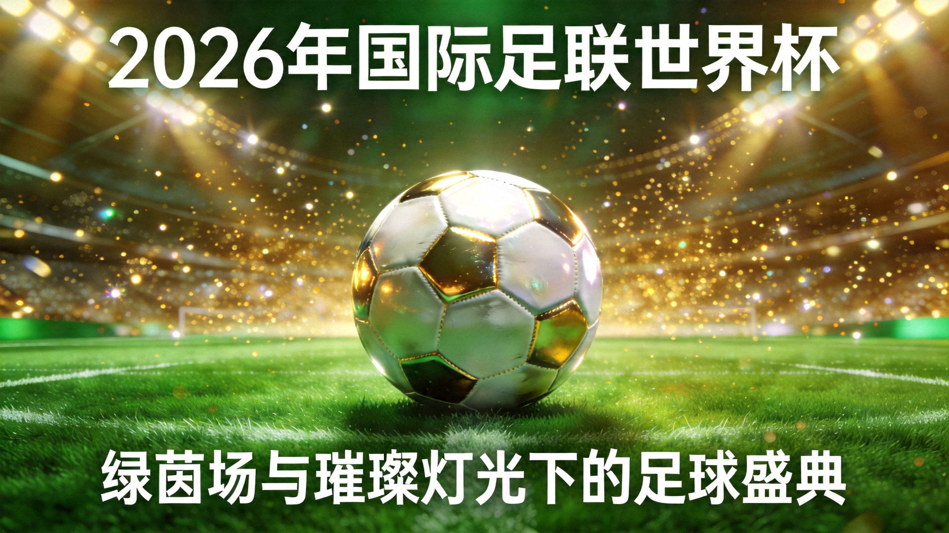 2026年国际足联世界杯主视觉横幅 - 绿茵场与璀璨灯光下的足球盛典